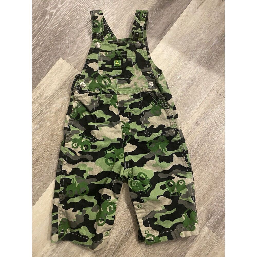 John Deere Camo Tractor Farm Kid 6-9 Mo Fall Jean Overalls cotton bibs Logo